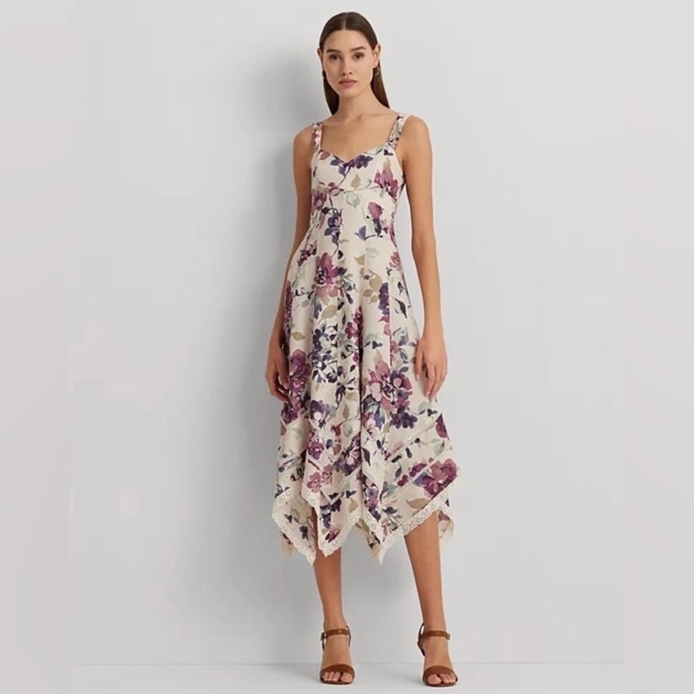 NWT Ralph Lauren Women's Floral Handkerchief-Hem Dress